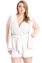 Women&#39;s Plus Size Ivory Shimmer Fabric Draped Romper (2XL) - $39.11