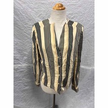 Vintage Women&#39;s Vertical Black &amp; Yellow Stripe Long Sleeve Blouse - £15.47 GBP