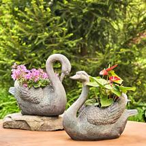 Zaer Ltd. Set of 2 Magnesium Swan Flower Planters - £195.45 GBP