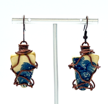 Bronze Wire Wrapped Ceramic Chip Dangle Earrings - £10.27 GBP