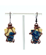 Bronze Wire Wrapped Ceramic Chip Dangle Earrings - $12.86