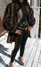 Designer Embossed leather, sable brown Swakara &amp; Mink Fur Coat jacket Stroller M - £1,201.71 GBP