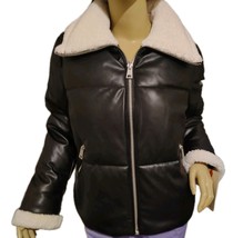 New MSRP $180 Levi’s Collar Puffer Jacket Faux Leather Black Aviator Coat M - €85,58 EUR