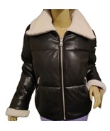 New MSRP $180 Levi’s Collar Puffer Jacket Faux Leather Black Aviator Coat M - €85,58 EUR