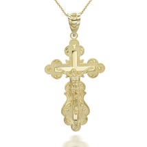 14K Solid Gold Orthodox Crucifix Pendant Necklace - Yellow, Rose, or White Gold - £327.65 GBP+