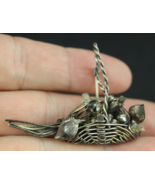 STERLING SILVER ANTIQUE BROOCH flower basket .925 vintage pin &quot;LANG&quot; - $49.10 CAD