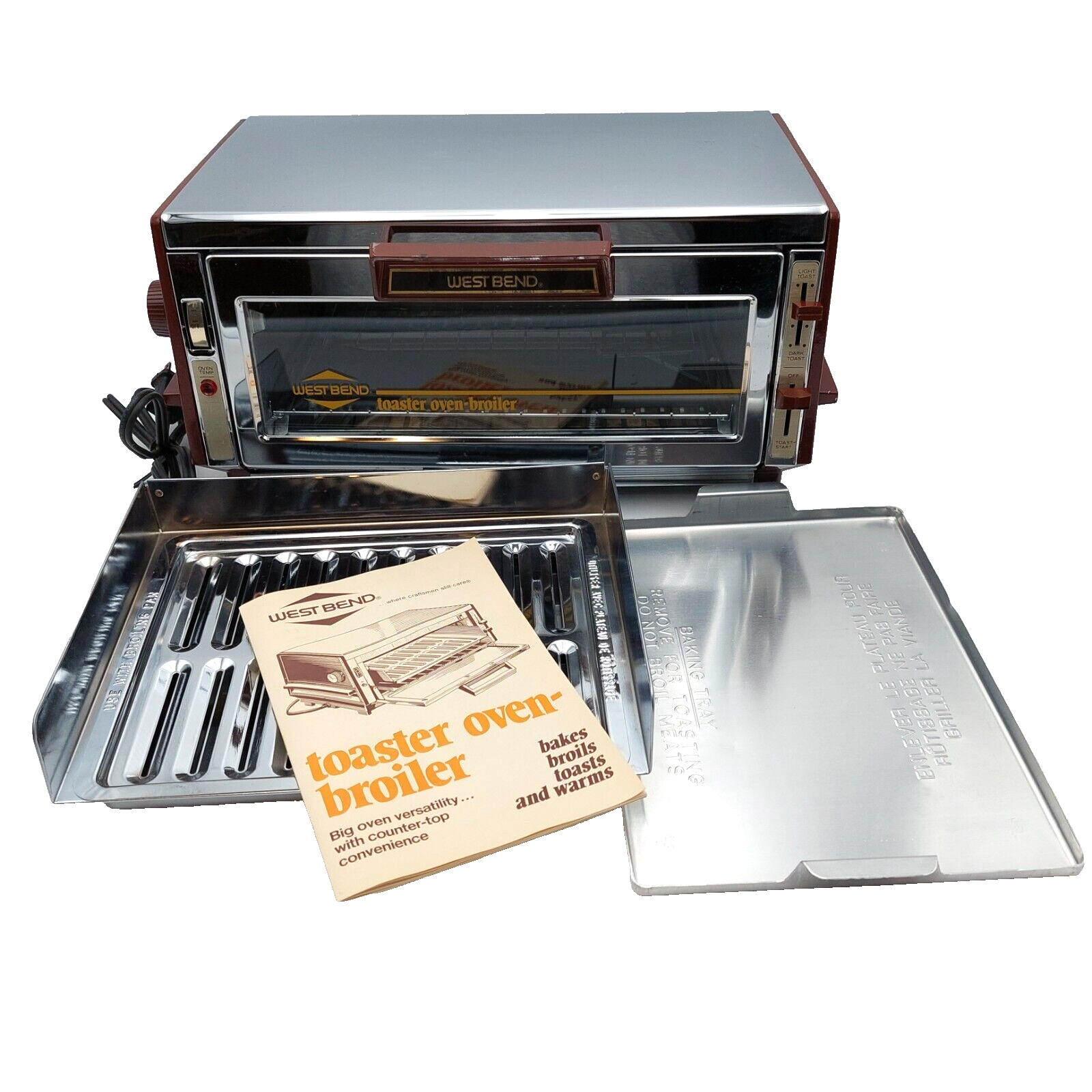 Vintage West Bend Toaster Oven Broiler Countertop Model 5351 Chrome w/Brown Trim - $47.88