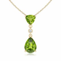 ANGARA Trillion and Pear Peridot Drop Pendant with Diamond in 14K Solid Gold - £419.10 GBP