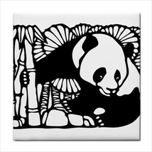 Panda Bamboo Black White Animal Art Backsplash Decorative Ceramic Craft Tile - £12.14 GBP