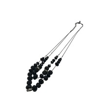 Black Faceted Bead and Rhinestone Rondelle Fashion Necklace 20 inch - £15.80 GBP