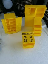 Vintage 3 pc Kitchen Yellow Plastic Toy Fridge Stove Cabinet Doll House - £32.14 GBP