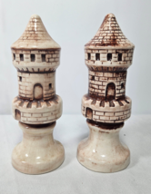 7&quot; Tall Ceramic Chess Piece Set of 2 White Red ROOK Castle Office Home Decor - £17.15 GBP