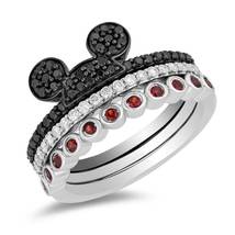 Mickey Mouse Ring,Enchanted Disney Vault Mickey Black White Garnet Trio Ring Set - £67.93 GBP