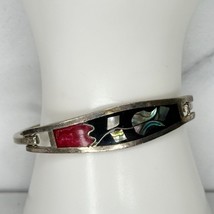 Vintage Taxco Mexico Silver Tone Abalone Shell Inlay Flower Bangle Bracelet - £19.77 GBP