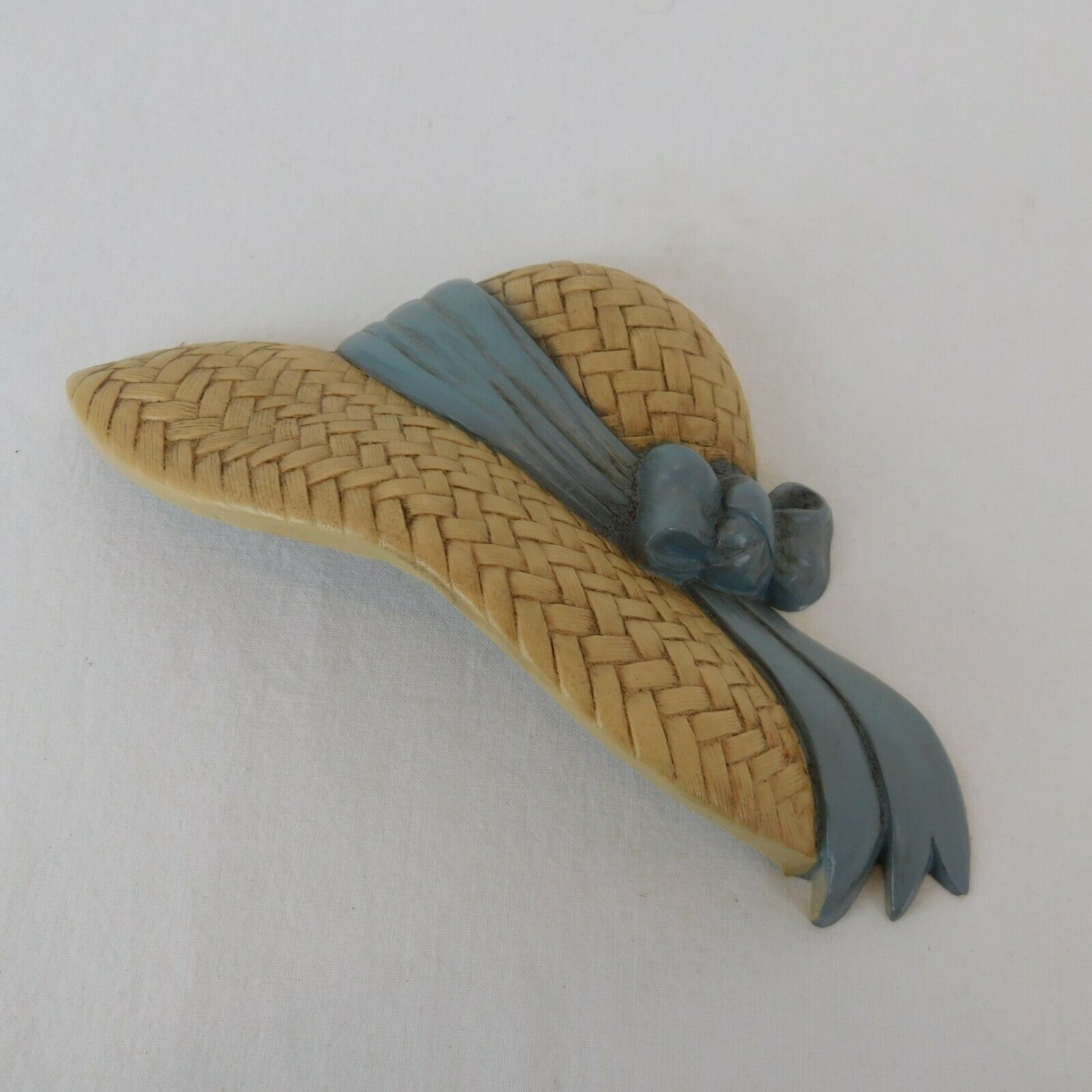 Plastic Straw Hat With Blue Ribbon Wall Hanging Decoration By Burwood Vintage - $5.95