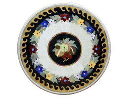 24&quot; Marble Coffee Table Top Fruits Pietra Dura Inlay Handmade Home Decorative - £498.75 GBP