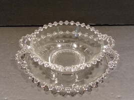 Imperial Candlewick Double Handled Beaded Bowl &amp; Plate Clear Glass - £17.74 GBP