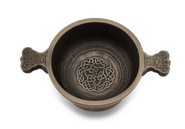Celtic Knotwork Pattern Bronze Finished Two Handled Quaich Cup - $26.85