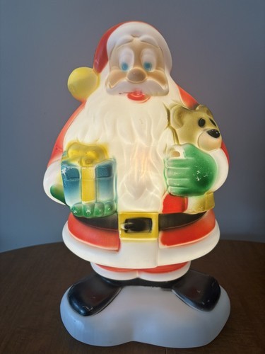 Vintage 18&quot; Christmas Santa Claus Holding Teddy Bear &amp; Present Lighted B... - $45.53