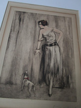 Original Signed Etching Belle Epoque Lady With A Dog Illegible Signature - £137.01 GBP