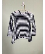 BTWEEN Girls Size 10 Navy Blue White Striped Long Sleeve Shirt Lace Detail  - $8.56