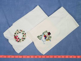 Vintage Lot De 2 Noël Brodé Dîner Serviette Table Dq - $33.64