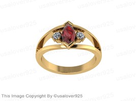 Natural Red Garnet CZ Diamond Gemstone Sterling Silver Handmade Women Ring - $60.00