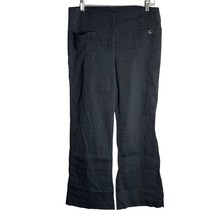 Theory Linen Blend Mid Rise Flare Pants 12 Black Front Pockets Zip Belt ... - $46.54