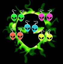 Alien Head Earrings, Neon Green, Orange, Hot Pink , Blue, Choose Pair Sci-Fi UFO - £6.09 GBP