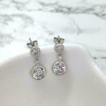 2Ct Round Cut CZ Diamond Drop Dangle Earrings 14K White Gold Finish - £125.89 GBP