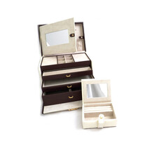 International Ivory Brown Leather 4 Level Jewelry Box - $231.08