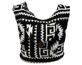 Large Aztec Tribal Print Pattern Material Lightweight Hobo Purse Crossbody Sling - £26.79 GBP