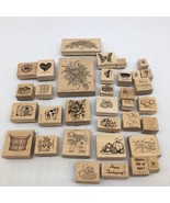 34 Stampin’ Up! Wood Mounted Rubber Stamps Flowers Barn Thanksgiving Fir... - £19.09 GBP