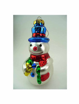 Vintage Mercury Glass Snowman Holding Presnt and Candy Cane Hand Blown C... - $28.90