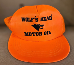 Vintage Wolfs Head Motor Oil Hat Trucker Baseball Cap Hat Orange NOS 1980s - $23.01