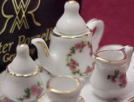 Tea Set for 1 Lisa Pattern 1.625/8 Reutter Porcelain DOLLHOUSE Miniature - $30.61