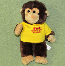 Aurora CHIMP Fort Worth MUSEUM 11&quot; Souvenir Plush Stuffed Monkey Yellow Shirt - £12.91 GBP