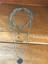 Estate Triple Strand Silvertone Curb Link Figaro &amp; Snake Chain w Horse Bit - £15.33 GBP