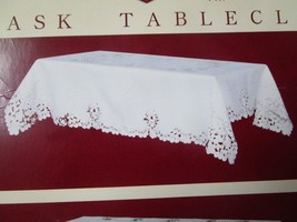 Floral beige roses tablecloth DAMASK, 72 x 90&quot; oblong - £41.95 GBP