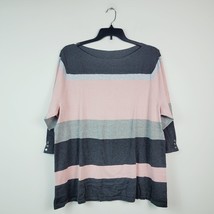 Karen Scott Womens Plus 3X Pink Combo Striped Cotton 3/4 Sleeve Sweater NWT AD80 - £19.21 GBP