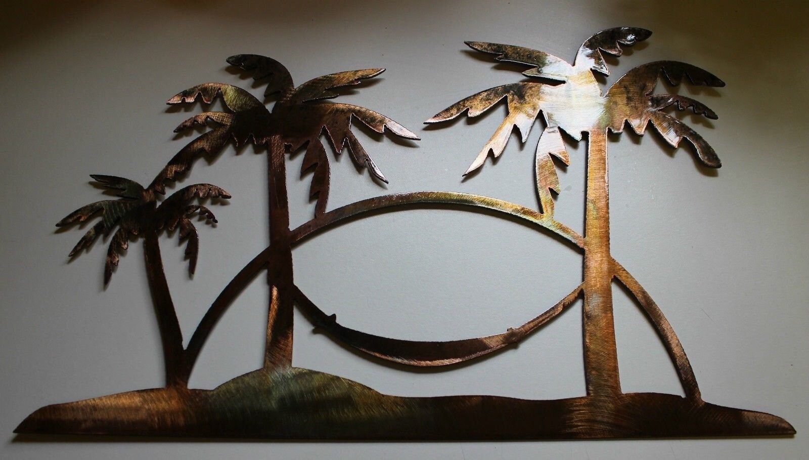 Tropical Palm Tree Scene Metal Art Decor 11" tall x 17" wide - $36.08