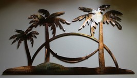 Tropical Palm Tree Scene Metal Art Decor 11&quot; tall x 17&quot; wide - £28.20 GBP