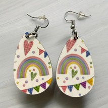 Rainbows &amp; Hearts Teardrop Earrings Handmade-multicolor On White Background - £9.68 GBP