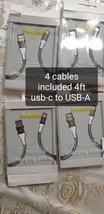 4 Pack Heyday Type C to USB-A Braided Charging Cable for Android - 4ft Black  - £14.82 GBP