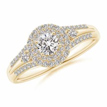 ANGARA Round Diamond Double Halo Engagement Ring for Women in 14K Solid Gold - £1,110.72 GBP