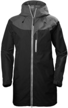 Womens Helly Hansen Black Grey Long Rain Coat Jacket XL Extra Large - $299.99