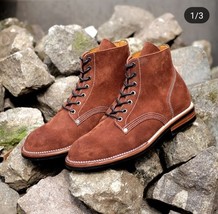 Handmade Men’s Ankle High Suede Boot Men’s Tan Color Lace Up Boot - $149.99