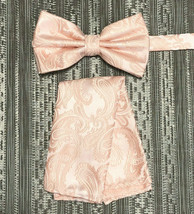 New Men Light Peach BUTTERFLY Bow tie And Pocket Square Handkerchief Set... - £7.70 GBP