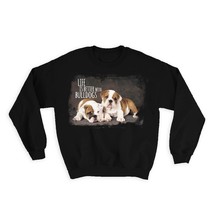 Two Bulldog : Gift Sweatshirt Cute Dog Studio Life is Better With Bulldogs Puppy - £23.13 GBP