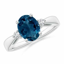 ANGARA 9x7mm Natural London Blue Topaz Ring with Diamond Accents in Silver - £291.46 GBP+